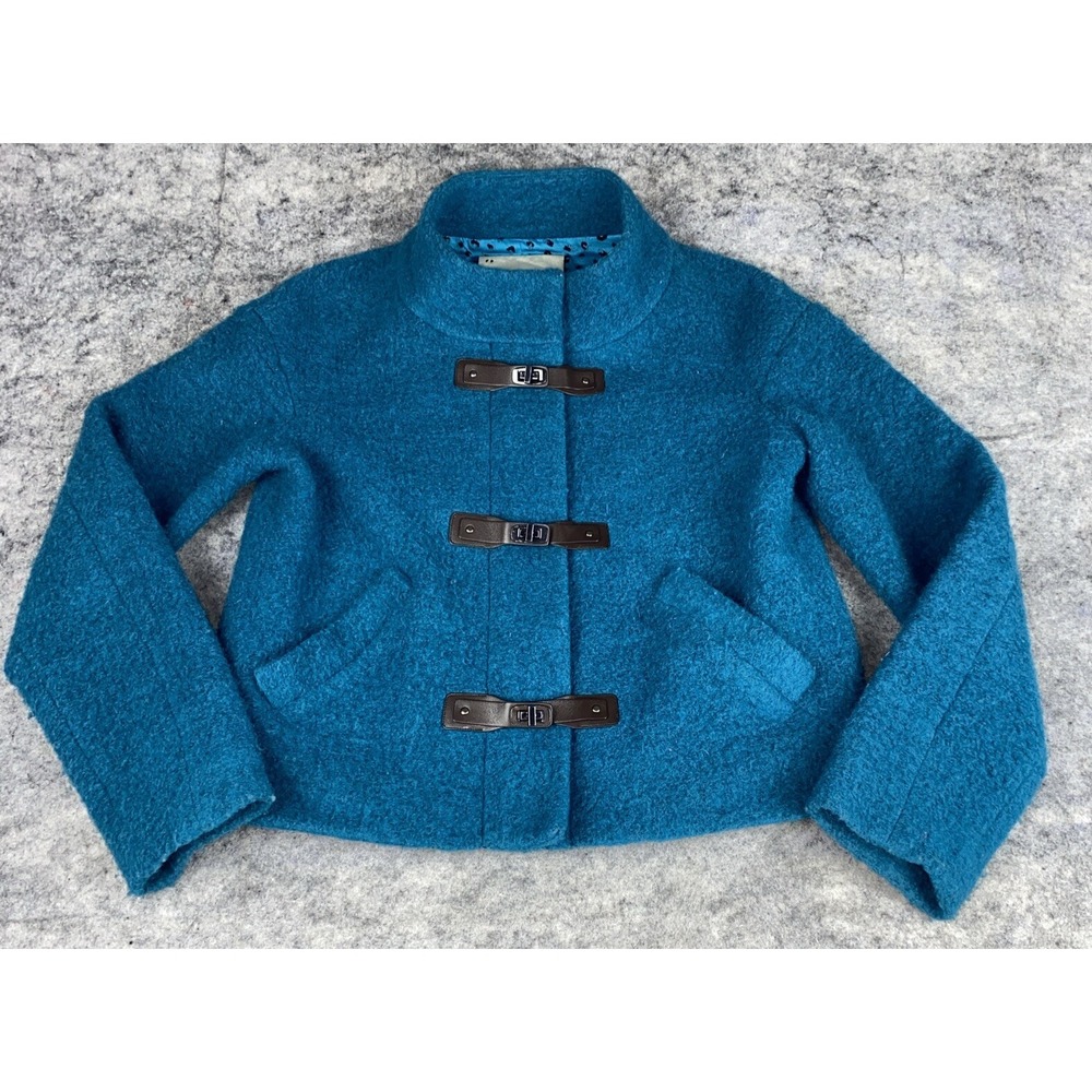 LEIFSDOTTIR ANTHROPOLOGIE Women Size 0 Teal Wool Blend Zip Buckle Cropped Jacket